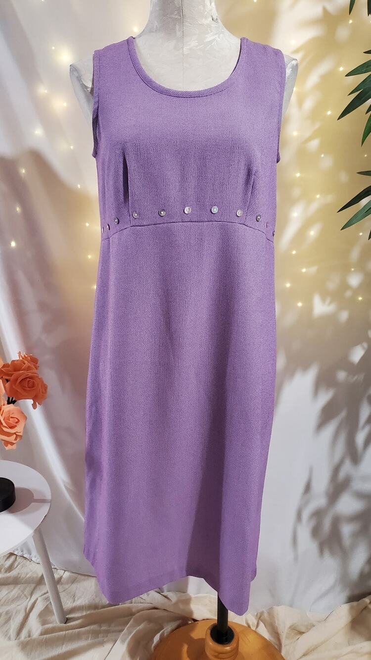 Miss Dorby Vtg 90s Micro Gingham Shell Button Midi Dress Size 6P Cottage Fairy